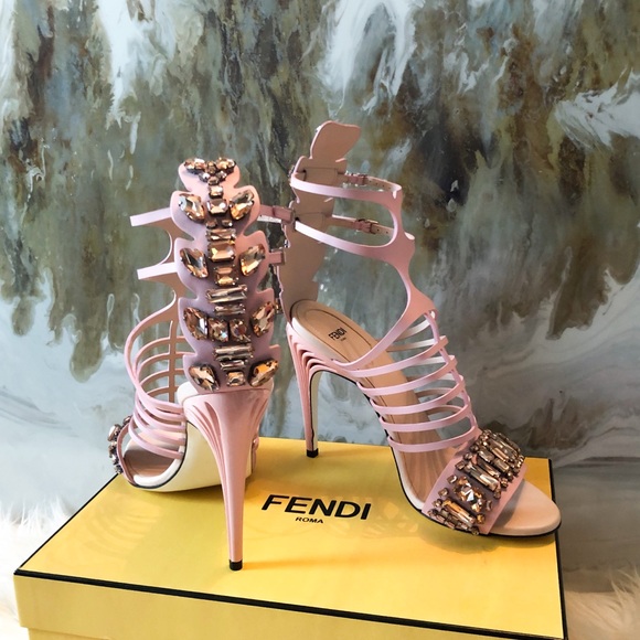 Fendi Pink Crocodile Crystal Embellished Sandals 8